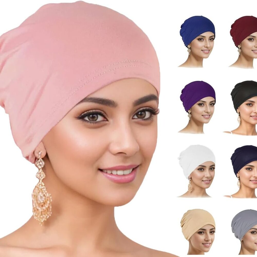 9 Pcs Solid Women Chemo Hat Loss Beanies Hats,Stretchy Turban Beanie,Pre Tied Ch